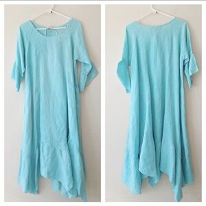 Match Point handkerchief linen dress In Light Aqua Blue Small Lagenlook